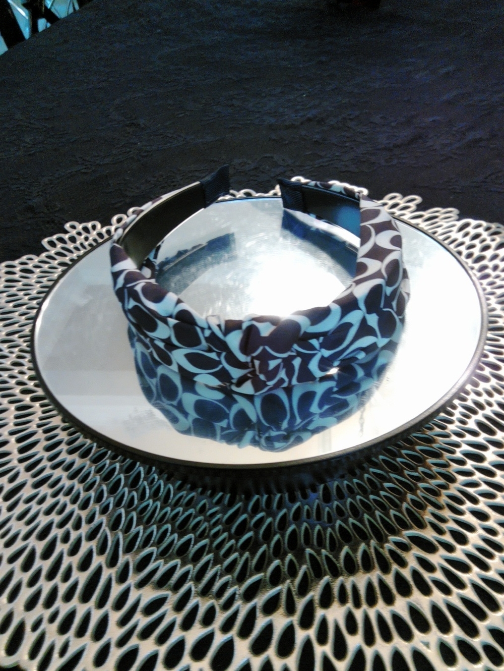 Patterned Knotted Headband  Brown and Beige